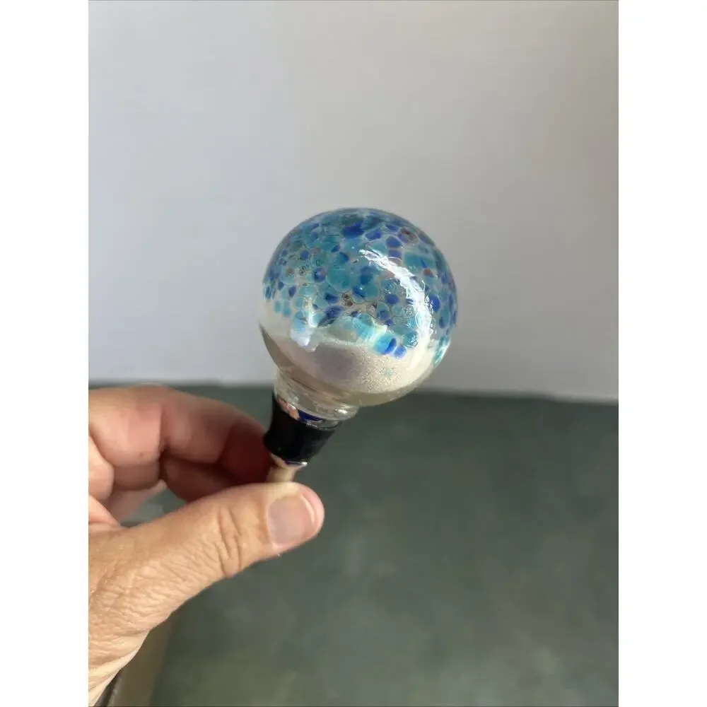 Pier 1 Imports Wine Bottle Stopper Sand Shell Art Glass Blue Orb SKU 2764602
